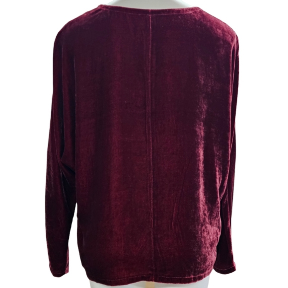 NEW Elieen Fisher Womens Size Medium Velvet V Neck Top Burgundy Boxy Silk Blend - Picture 2 of 11